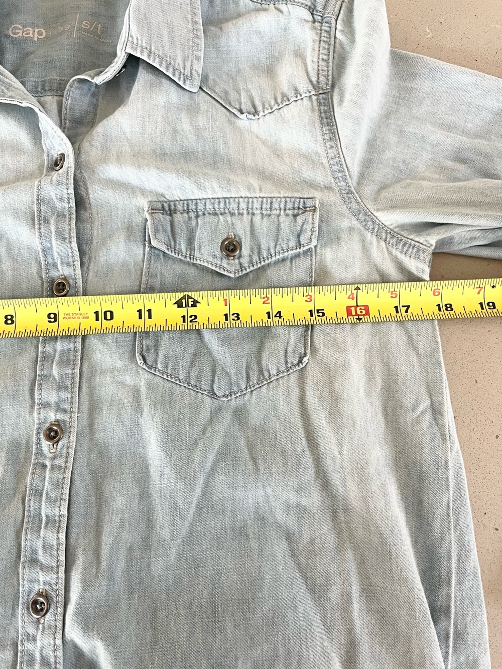 Gap 1969 Womens Light Wash Denim Western Button Down Shirt Dress Small TALL - Picture 6 of 10